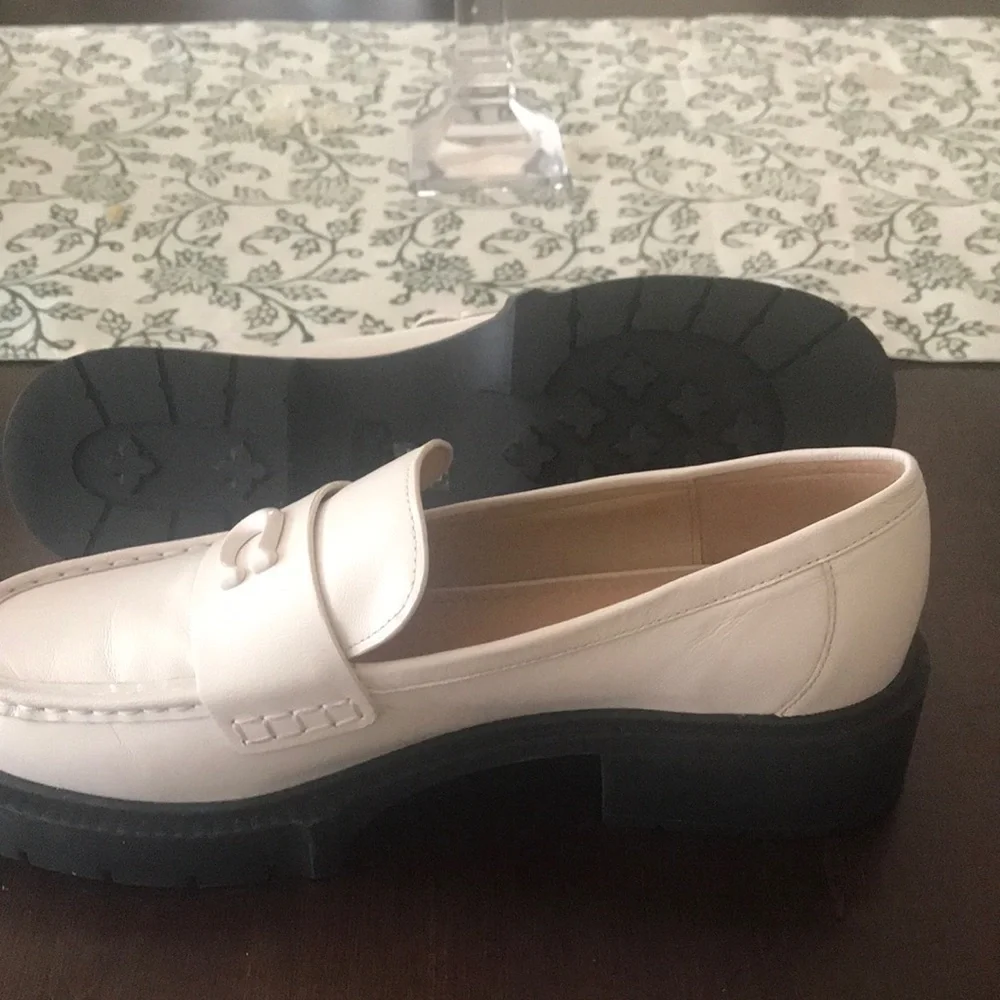 Coach White Leather Penny Loafers with Black Soles - Picture 5 of 9